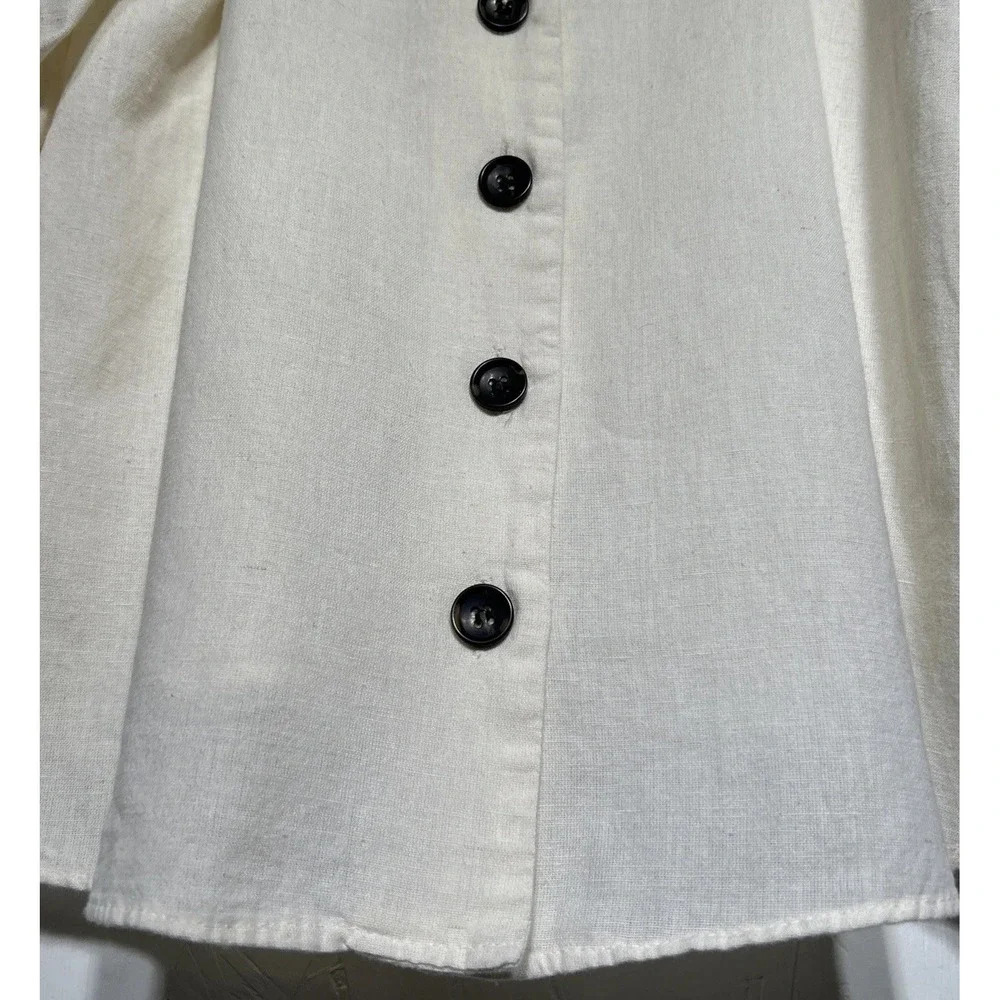 TRF‎ Zara Blouse Ivory Cotton Linen Blend Puff Sleeve Women's Size Small